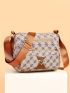 Checkered & Letter Graphic Square Bag PU Heart Decor Fashionable