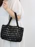 Hollow Out Crochet Bag Black Double Handle For Vacation