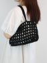 Hollow Out Crochet Bag Black Double Handle For Vacation