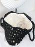 Hollow Out Crochet Bag Black Double Handle For Vacation