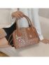Geometric Pattern Top Handle Bag Brown Fashionable With Zipper