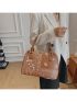 Geometric Pattern Top Handle Bag Brown Fashionable With Zipper