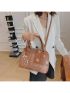 Geometric Pattern Top Handle Bag Brown Fashionable With Zipper