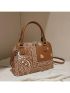 Geometric Pattern Top Handle Bag Brown Fashionable With Zipper