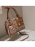 Geometric Pattern Top Handle Bag Brown Fashionable With Zipper