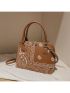 Geometric Pattern Top Handle Bag Brown Fashionable With Zipper