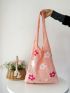 Floral Graphic Crochet Bag Fashion Hollow Out Design Flower Details Crochet Bag Holiday Leisure Large Capacity Shopping Bag