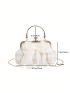 Plaid Pattern Bow Decor Kiss Lock Satchel Bag Small