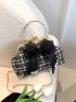 Plaid Pattern Bow Decor Kiss Lock Satchel Bag Small