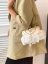 Plaid Pattern Bow Decor Kiss Lock Satchel Bag Small