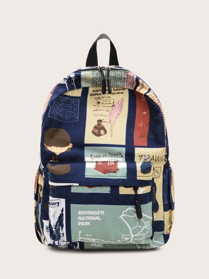 Random Graphic Pocket Front Backpack