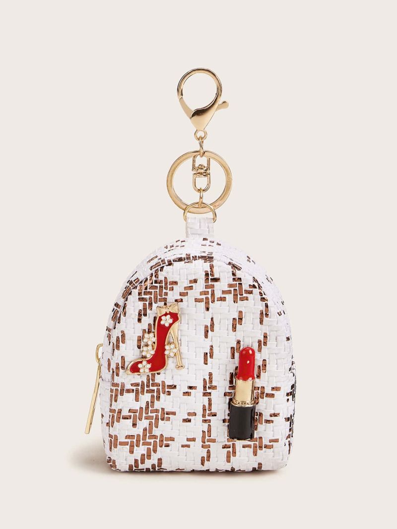 Metal Heels & Lipstick Detail Woven Purse