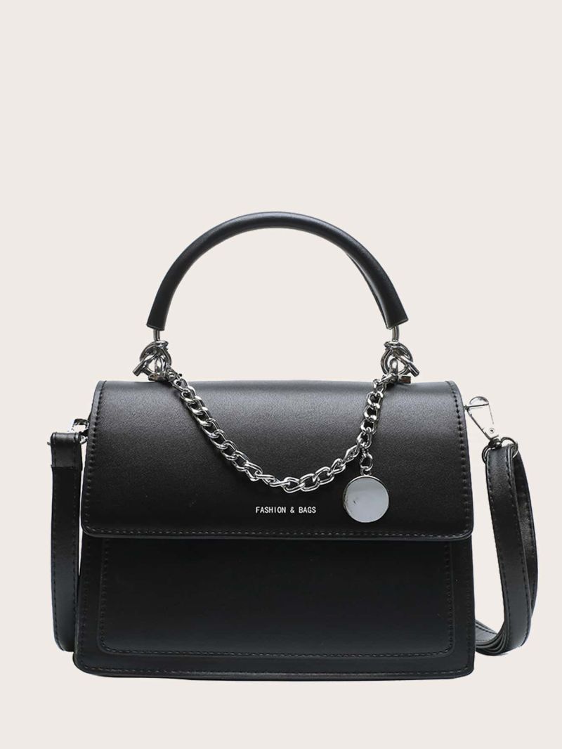 Letter Graphic Flap Satchel Bag