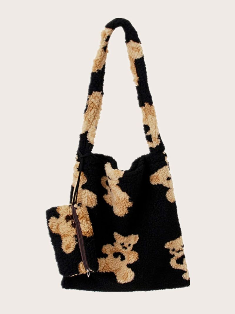 Cartoon Graphic Fluffy Shoulder Bag With Purse