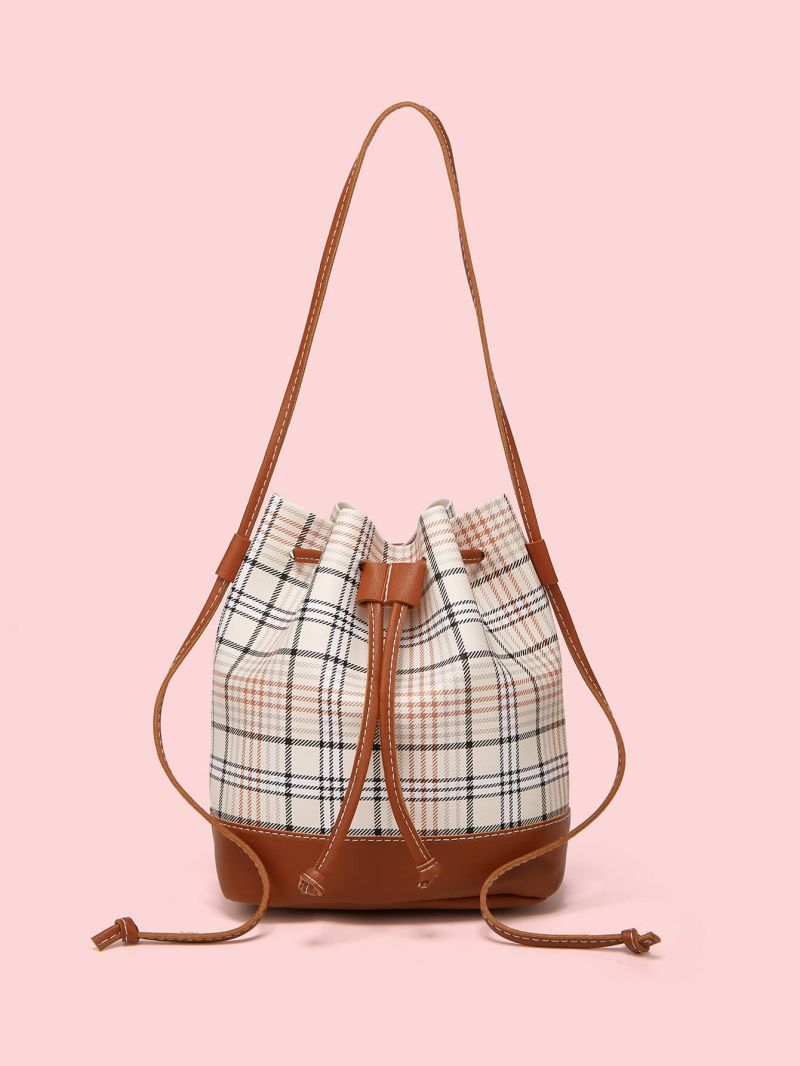 Plaid Pattern Bucket Bag