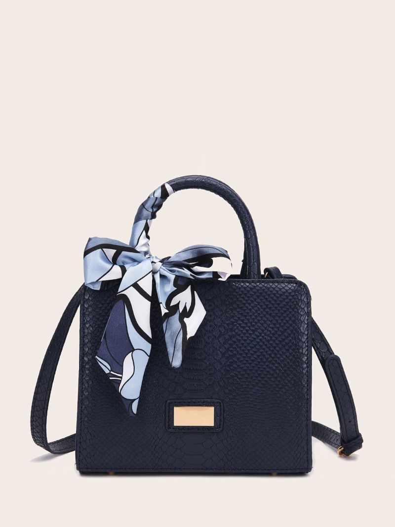 Twilly Scarf Decor Snakeskin Embossed Satchel Bag
