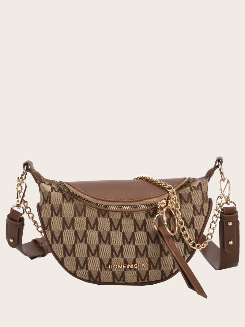 Letter Graphic Chain Shoulder Bag