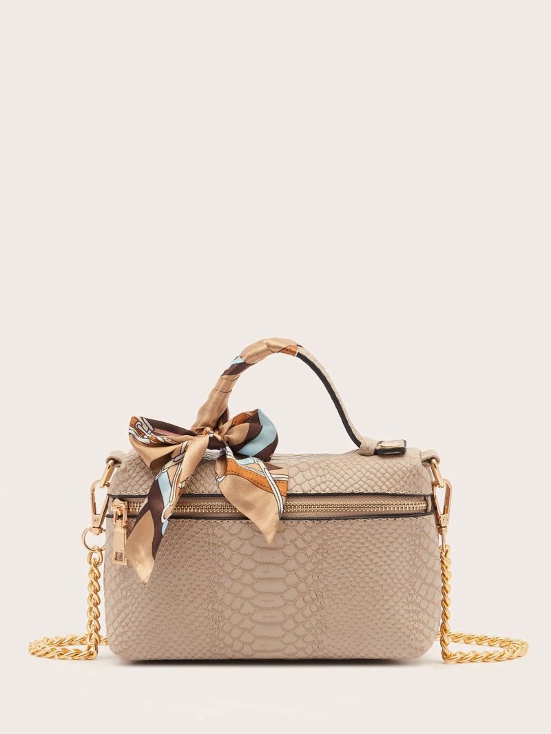 Twilly Scarf Decor Snakeskin Chain Satchel Bag