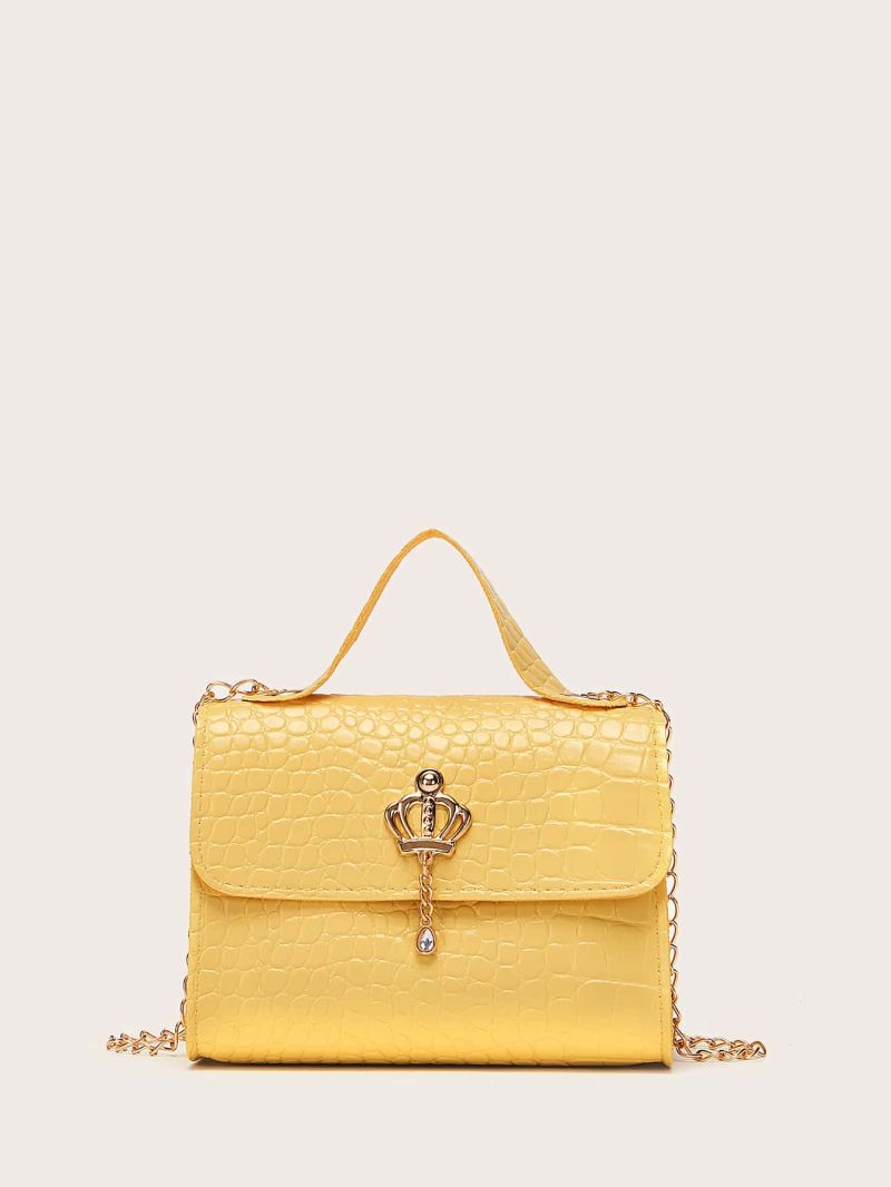 Mini Metal Decor Croc Embossed Satchel Bag