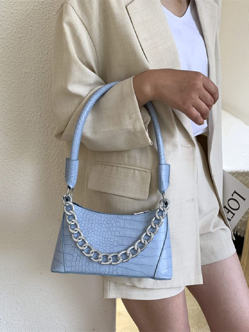 Chain Decor Croc Embossed Shoulder Bag