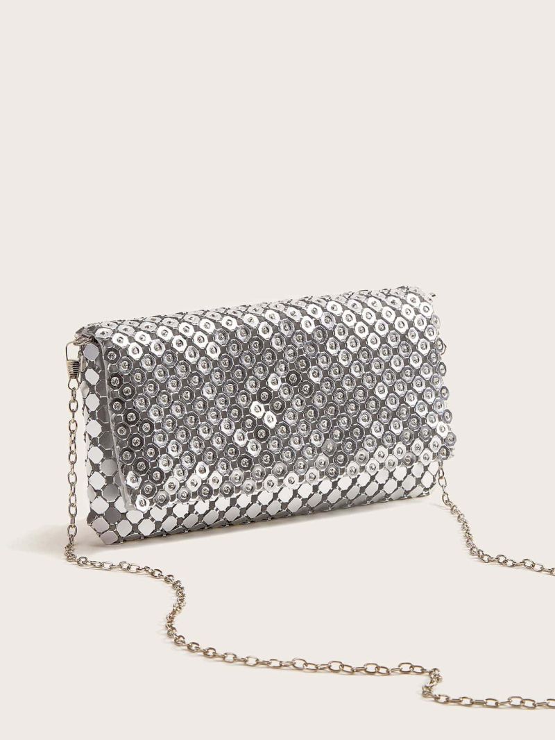Mini Rhinestone Decor Metallic Evening Bag