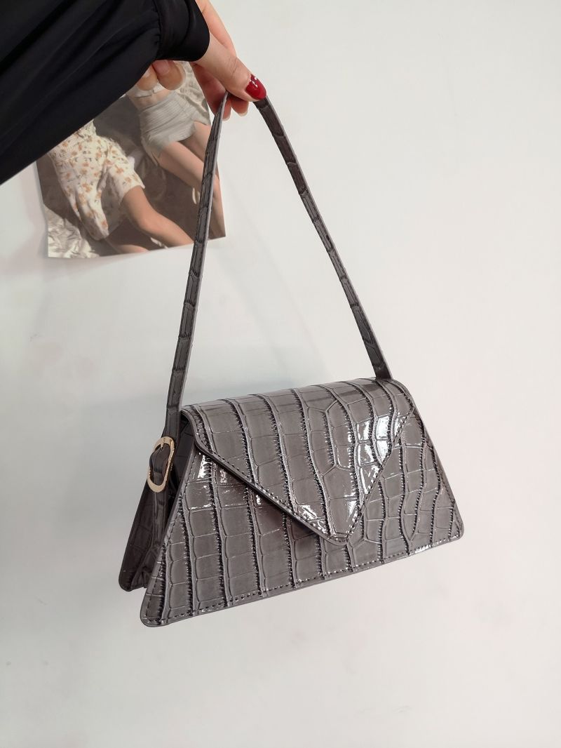 Croc Embossed Flap Shoulder Bag