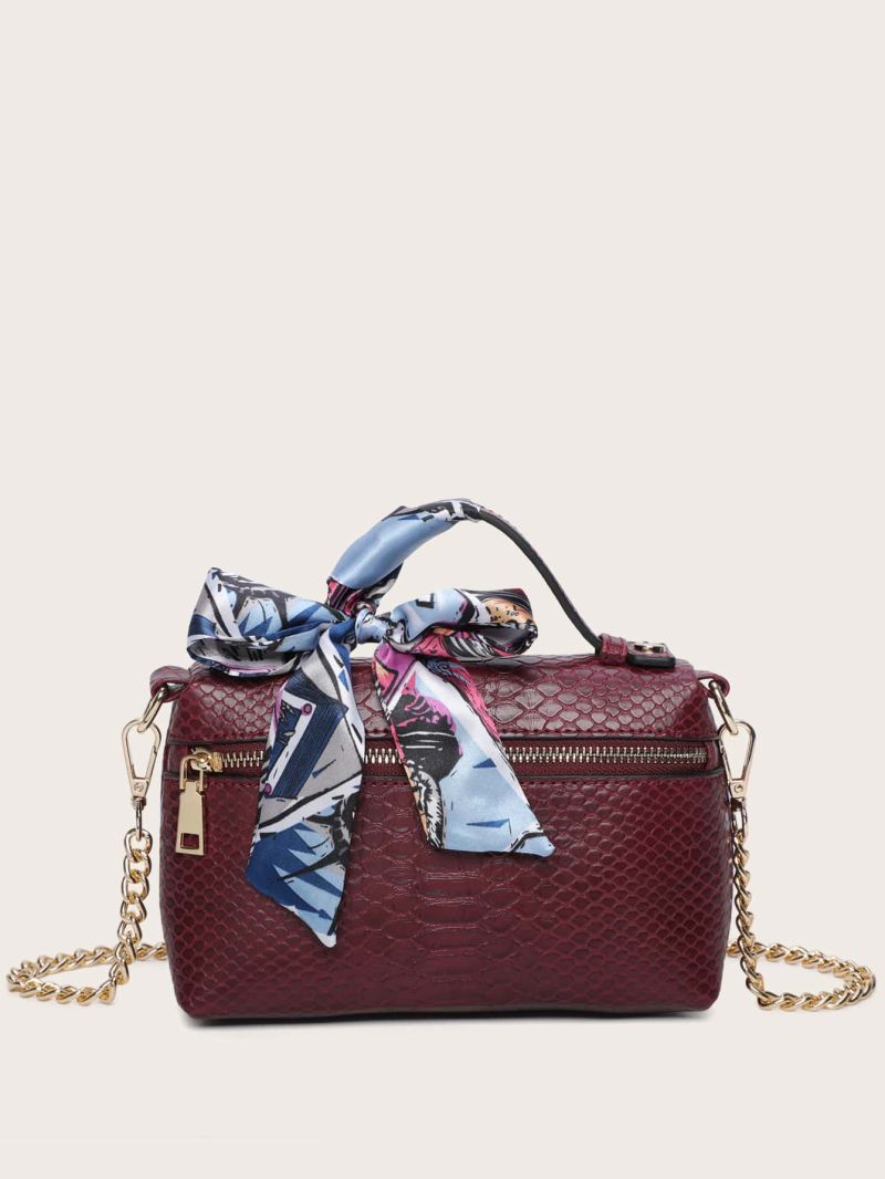 Twilly Scarf Decor Snakeskin Chain Satchel Bag