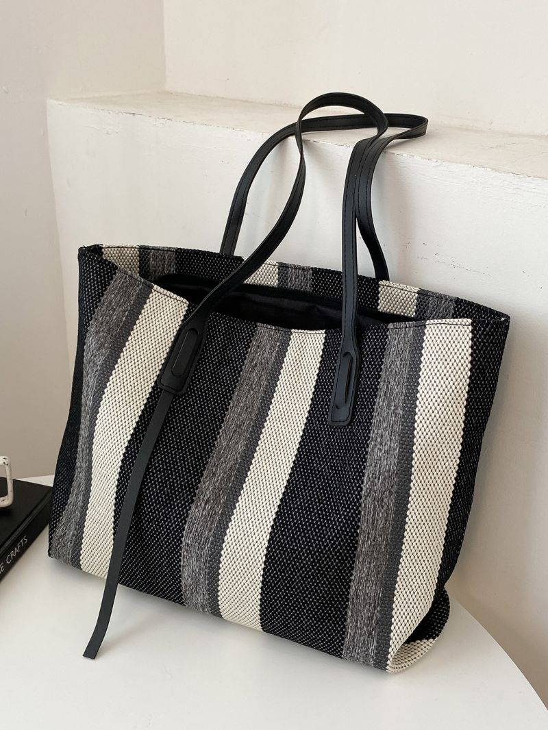 Striped Pattern Shoulder Tote Bag