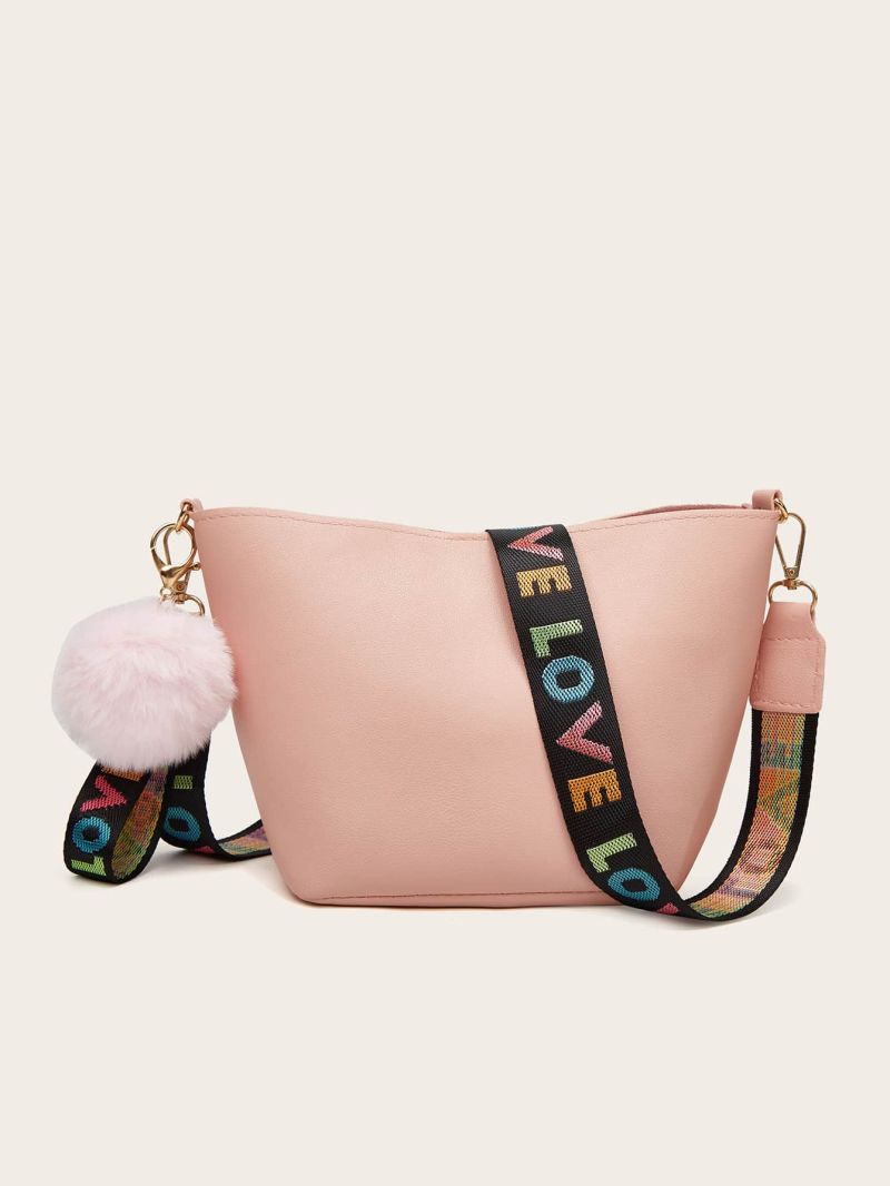 Minimalist Pom Pom Decor Crossbody Bag