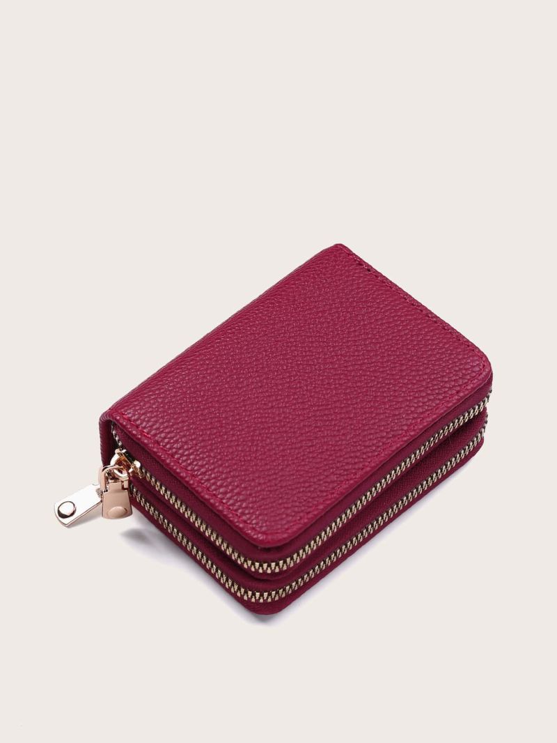 Litchi Embossed Zipper Around Card Holder