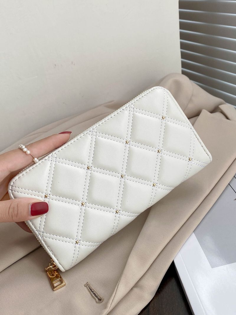 Quilted Embossed Studded Detail Long Wallet