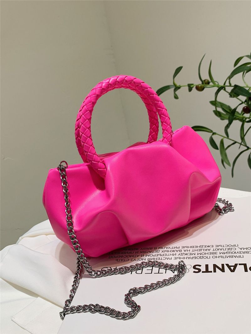 Mini Solid Braided Design Chain Ruched Bag