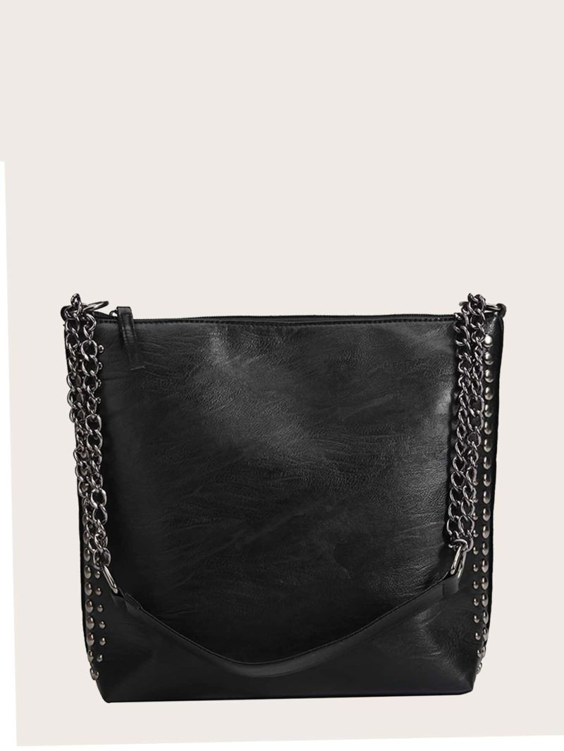 Studded Decor Large Capacity Bucket Bag
