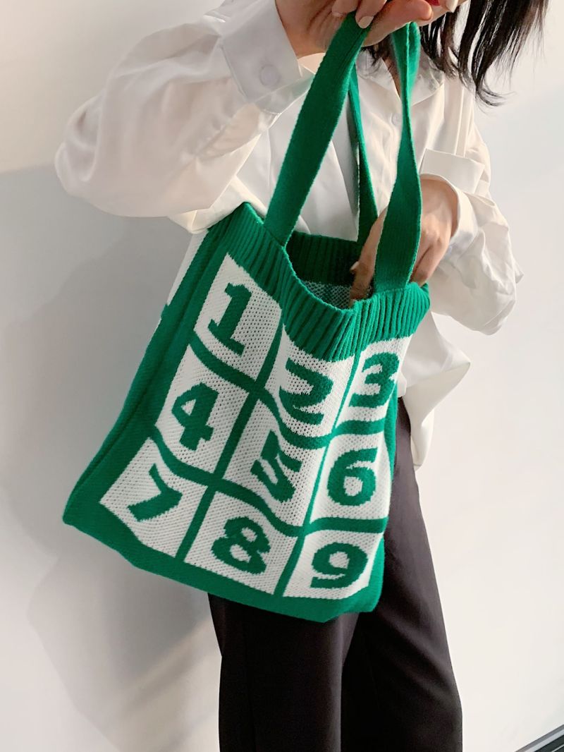 Letter Graphic Knitting Design Shopper Bag