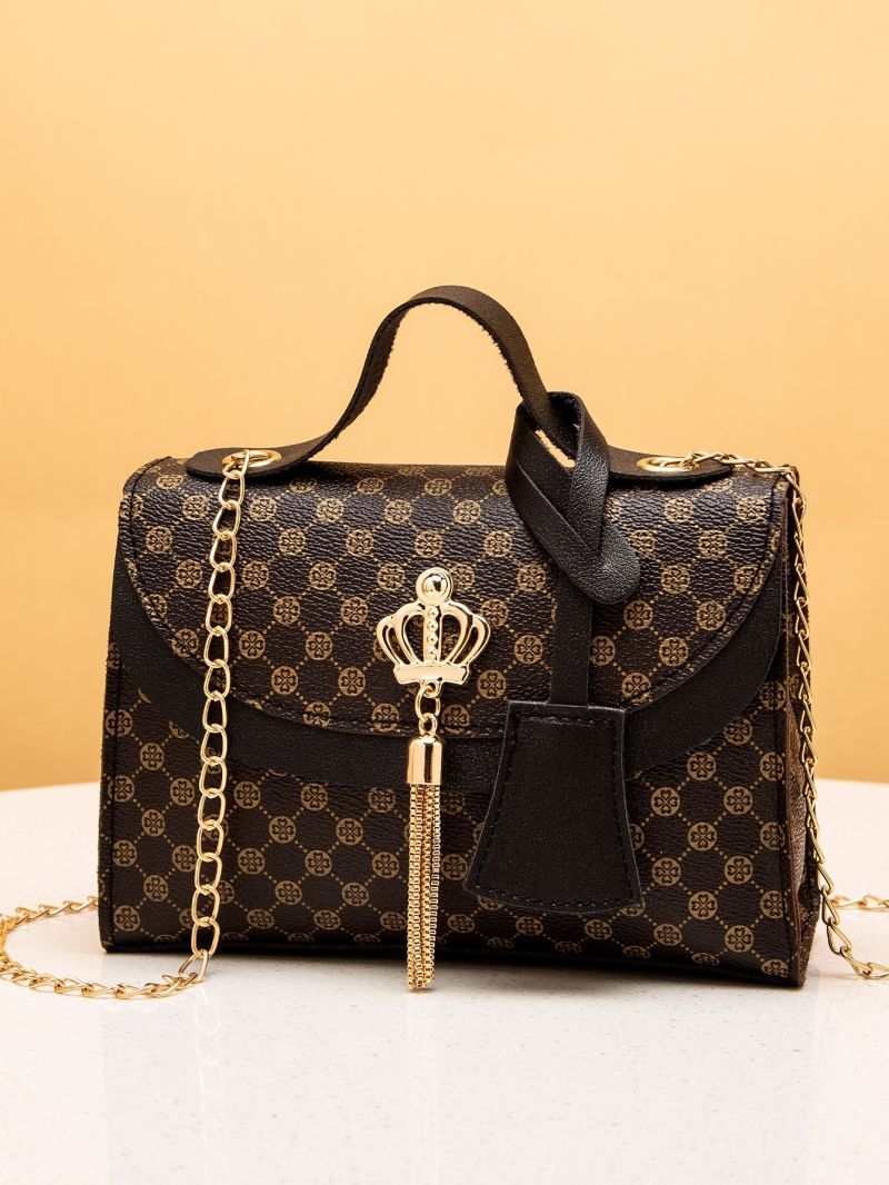 Mini Allover Print Tassel Decor Chain Satchel Bag