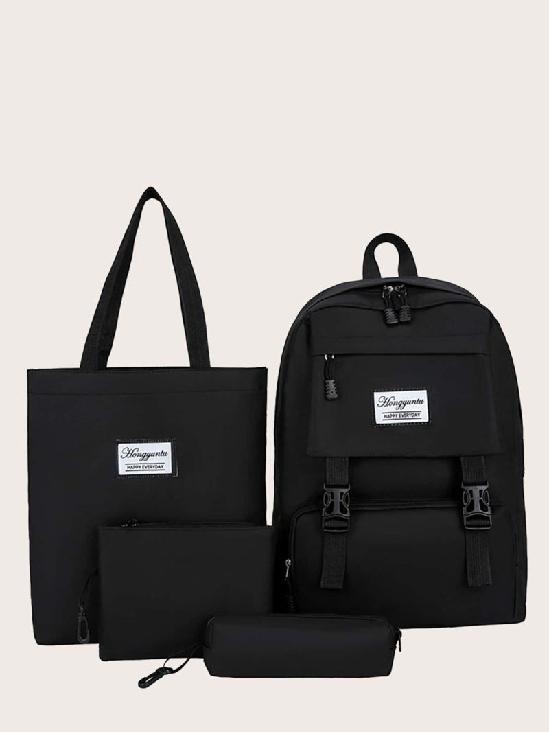 4pcs Letter Patch Backpack Set