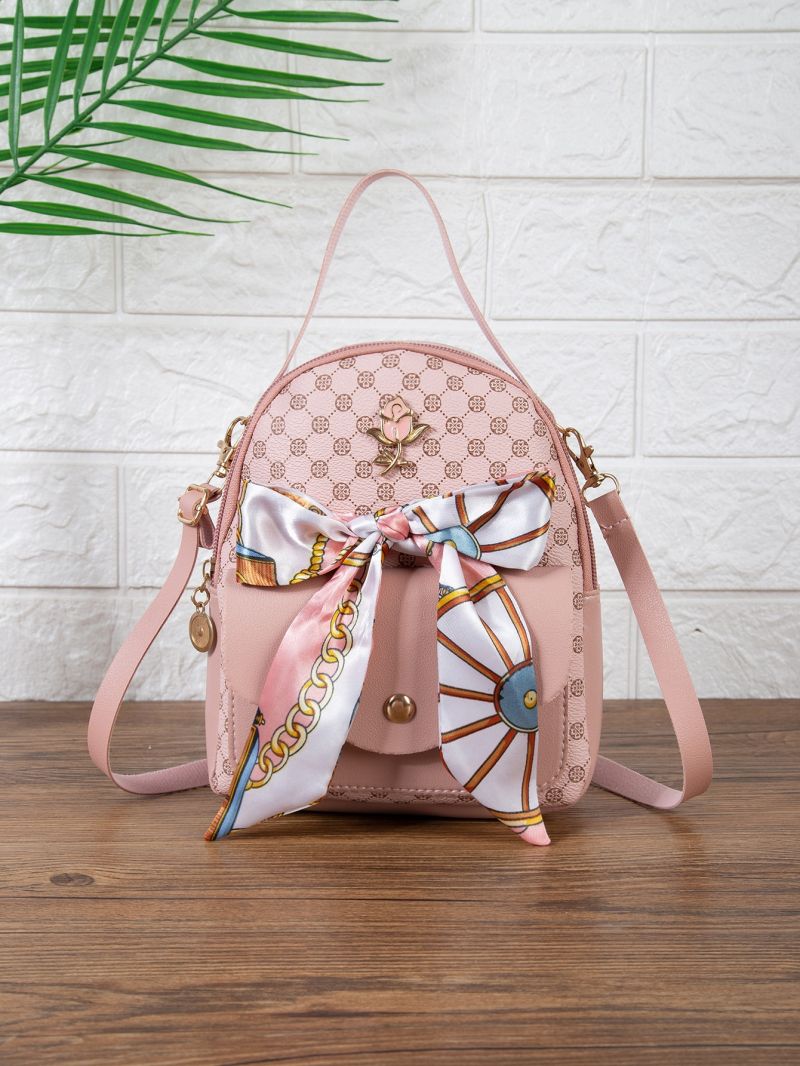 Mini Twilly Scarf Decor Geometric Pattern Backpack