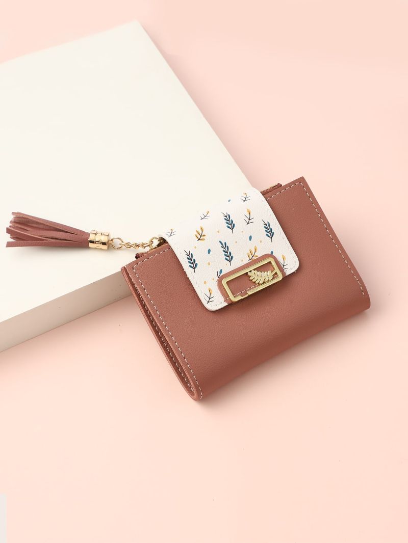 Tassel Decor Leaf Graphic Purse