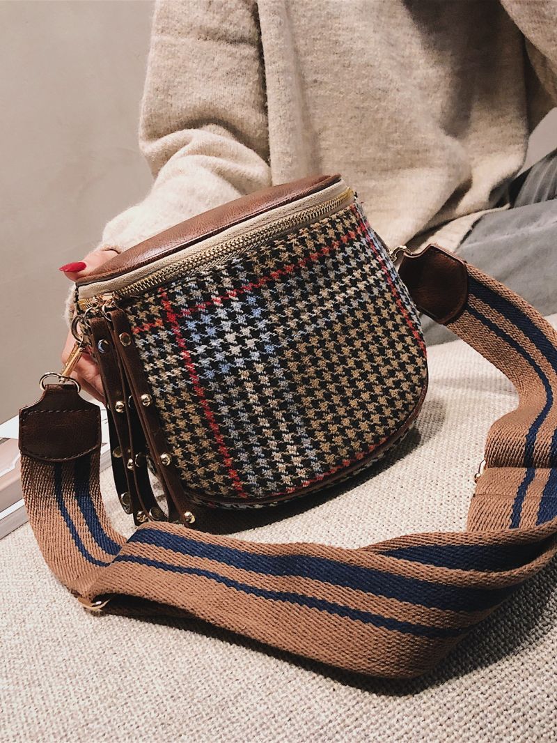 Mini Plaid Tartan Pattern Studded Decor Box Bag