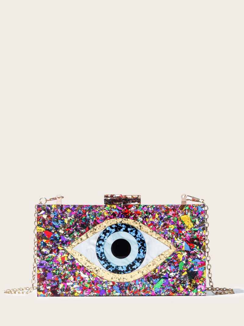 Colorblock Eye Graphic Chain Box Bag