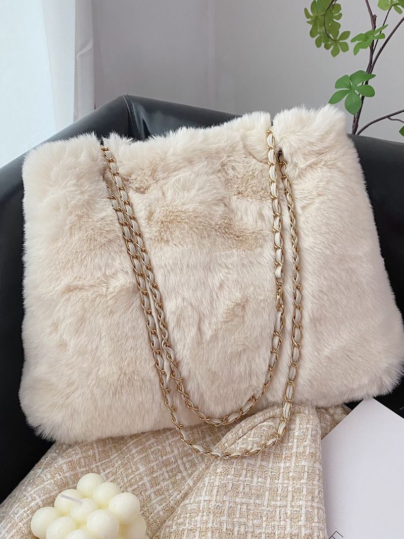 Fluffy Chain Shoulder Tote Bag