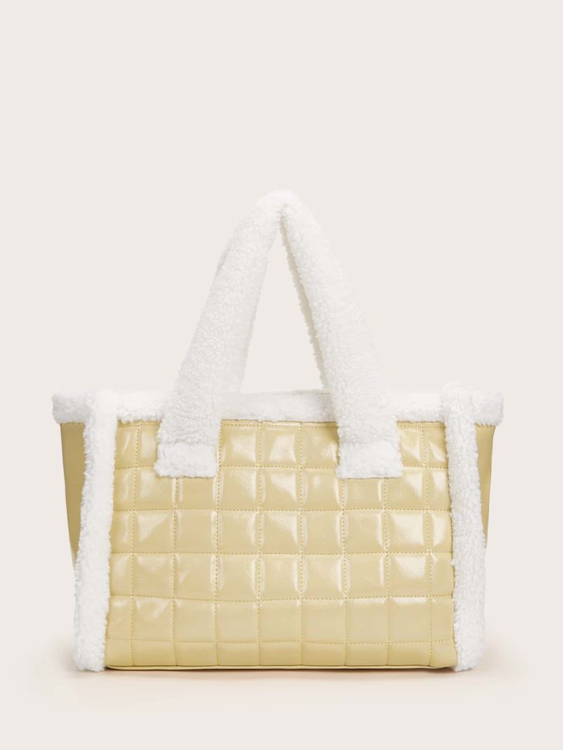 Plaid Contrast Binding Tote Bag