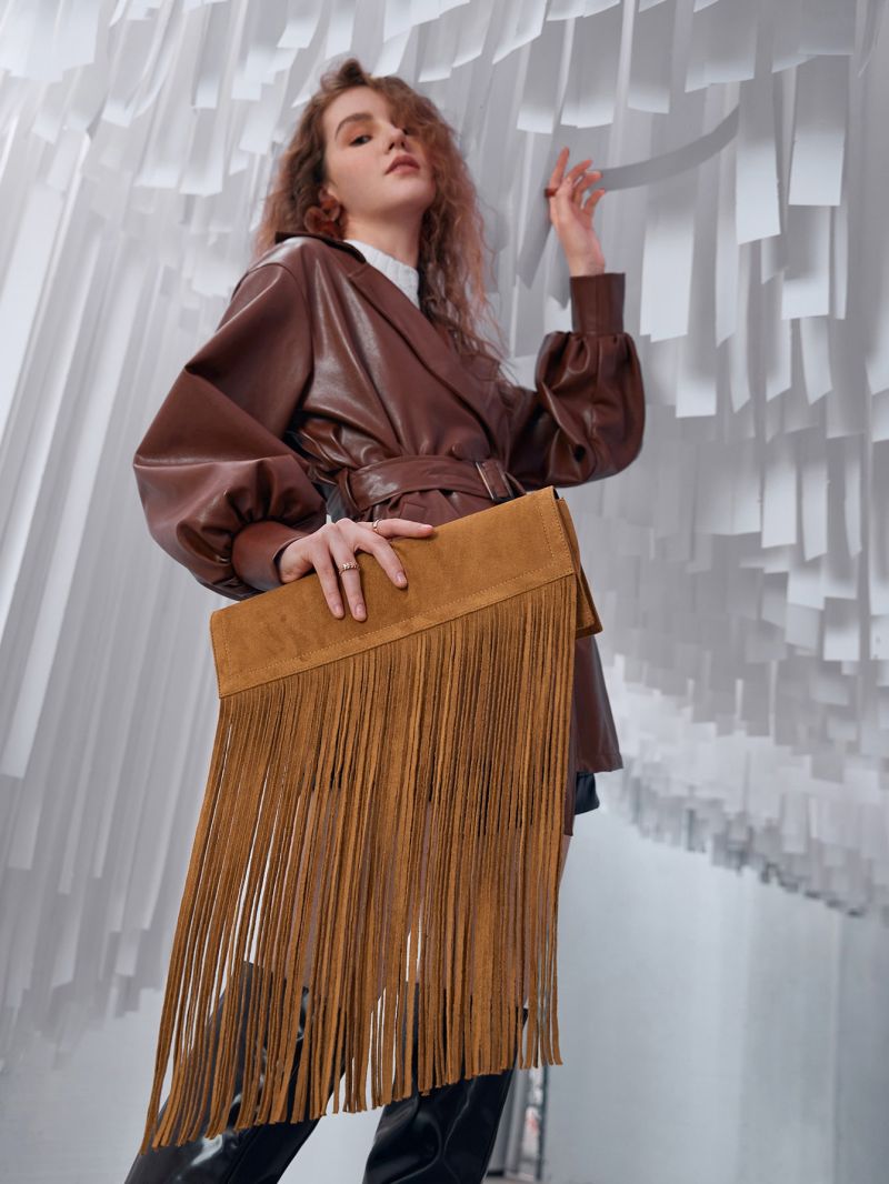 Suede Fringe Decor Evening Bag
