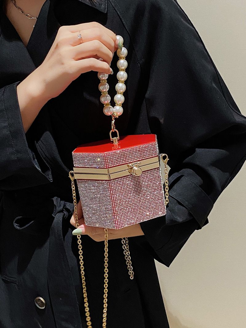 Mini Faux Pearl Decor Chain Satchel Bag