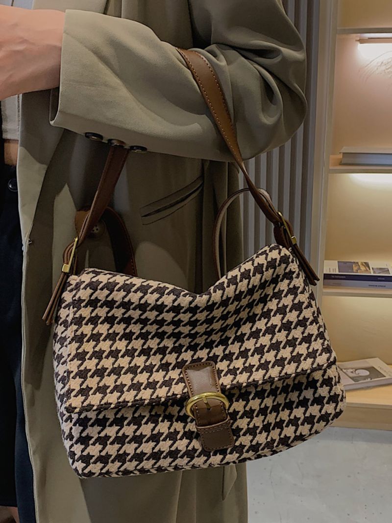 Houndstooth Pattern Flap Square Bag