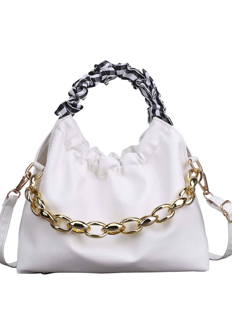 Chain Decor Ruched Detail Satchel Bag