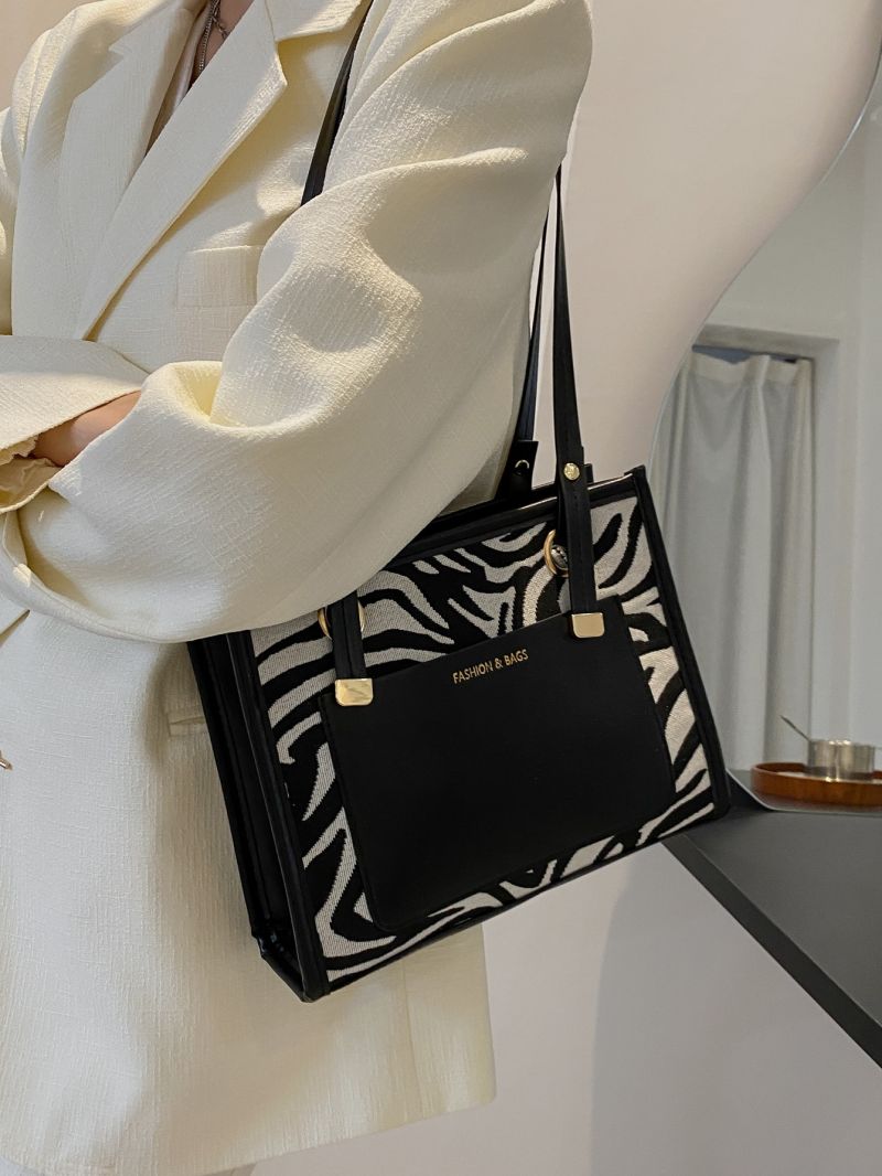 Zebra Print Shoulder Tote Bag