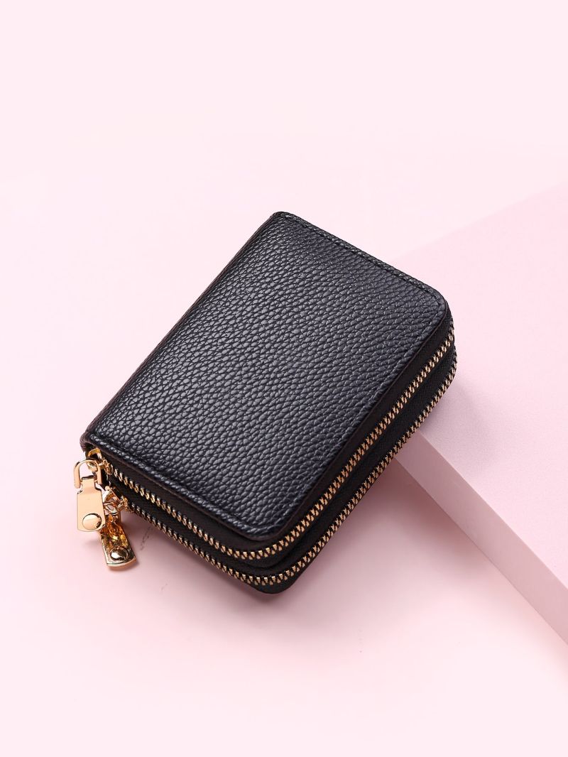 Litchi Embossed Zipper Around Card Holder