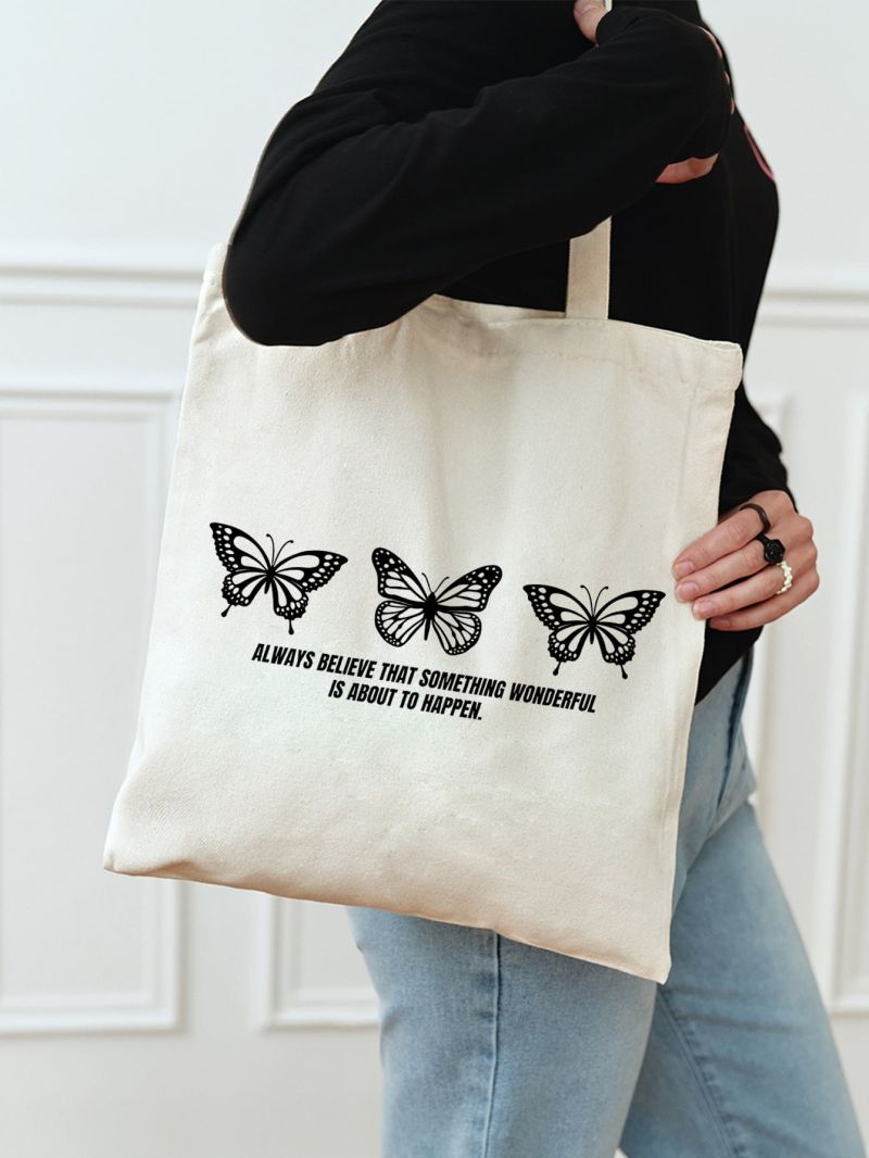 Slogan & Butterfly Graphic Shopper Bag