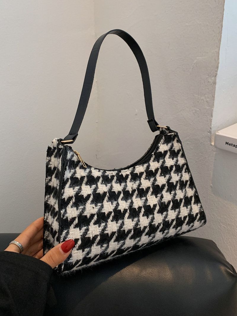 Houndstooth Graphic Baguette Bag